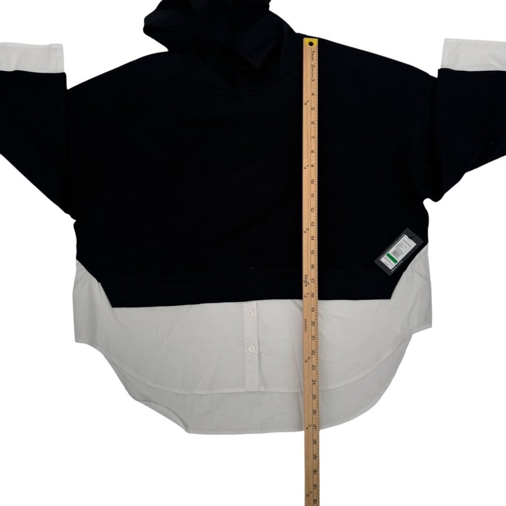 NWT Kenneth Cole Black Hooded Sweatshirt White Button Down Underneath Large - Picture 6 of 9